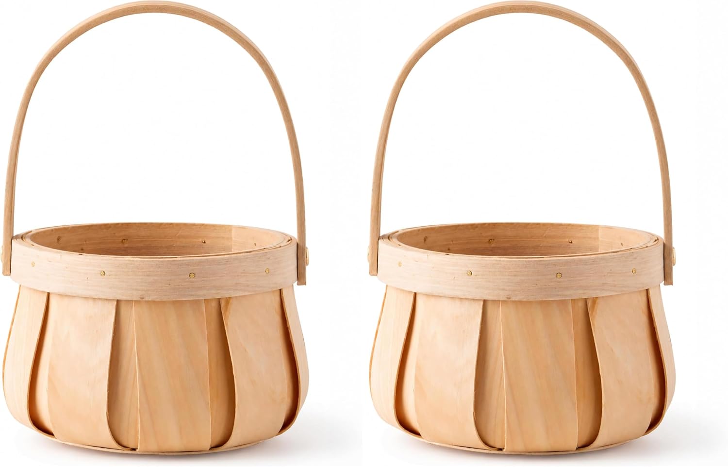 Vintiquewise Small Round Natural Woodchip Wooden Decorative Storage Basket with Handle (Pack of 2)