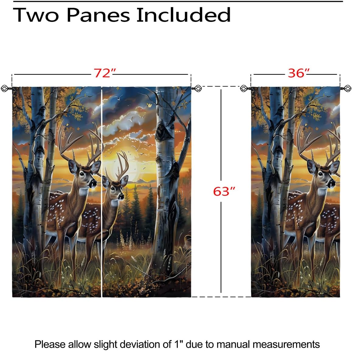 Animal Blackout Curtains for Girls Boy Home Decor, Elk Wildlife Deer Rustic Nature Forest Grommet Thermal Insulated Drapes Darkening Window Curtain for Bedroom Living Room, 72 x 63 Inch