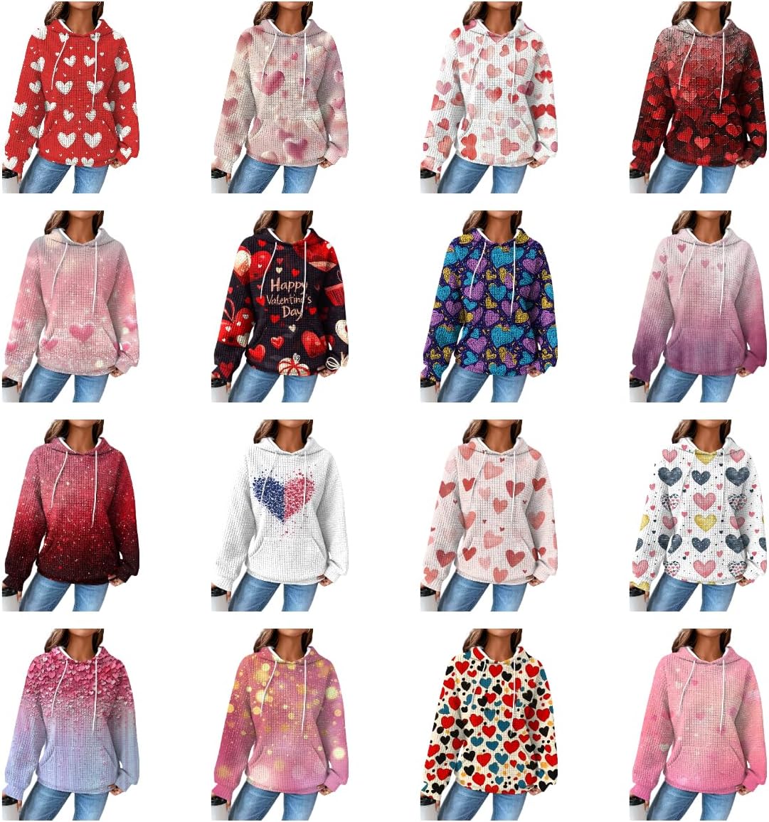Valentine Hoodies For Women Heart Print Long Sleeve Pullover Plus Size Fashion Hooded Sweatshirts With Pocket - Image 4