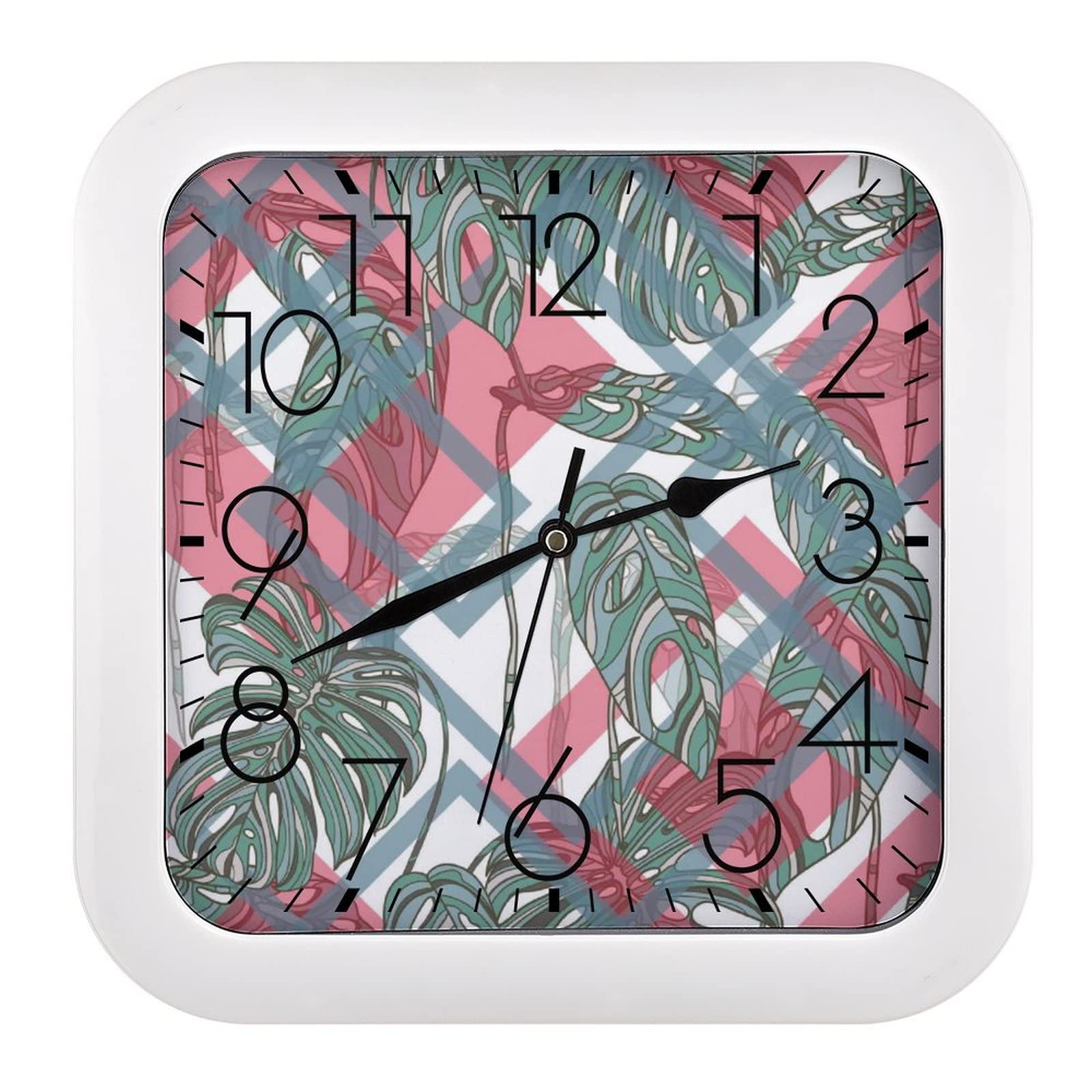 Horloge Murale Carrée pour Salon au Style Feuilles Géométriques Modernes