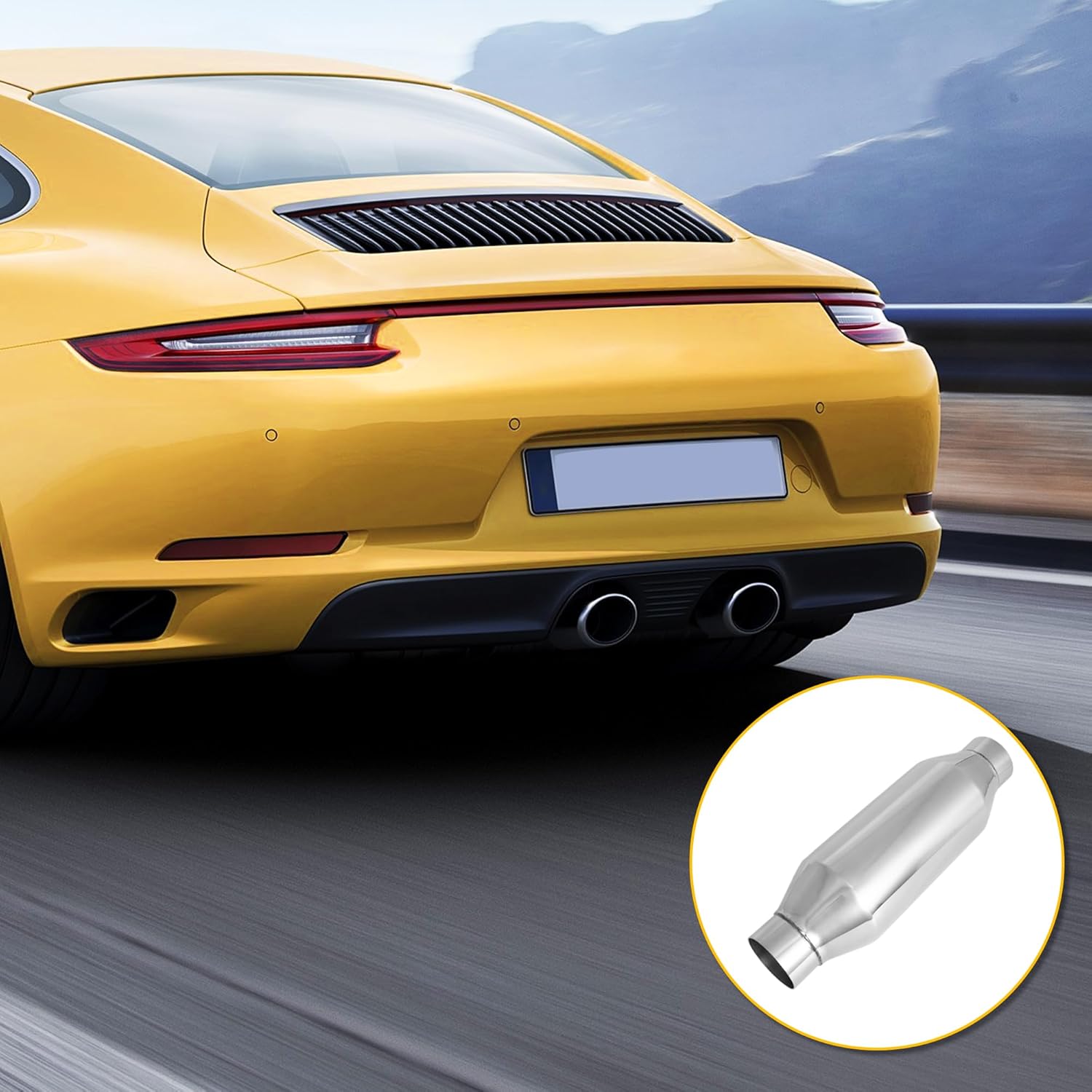 2" Universal Resonator, Straight Through Performance Muffler, 13" Overall Length, 304 Stainless Steel Welded On Resonator Muffler, Polished