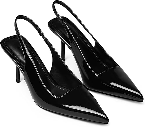 iiimmu Women's Pointed Toe Slingback Heels Closed Toe 3.5 Inch Faux Patent Pumps