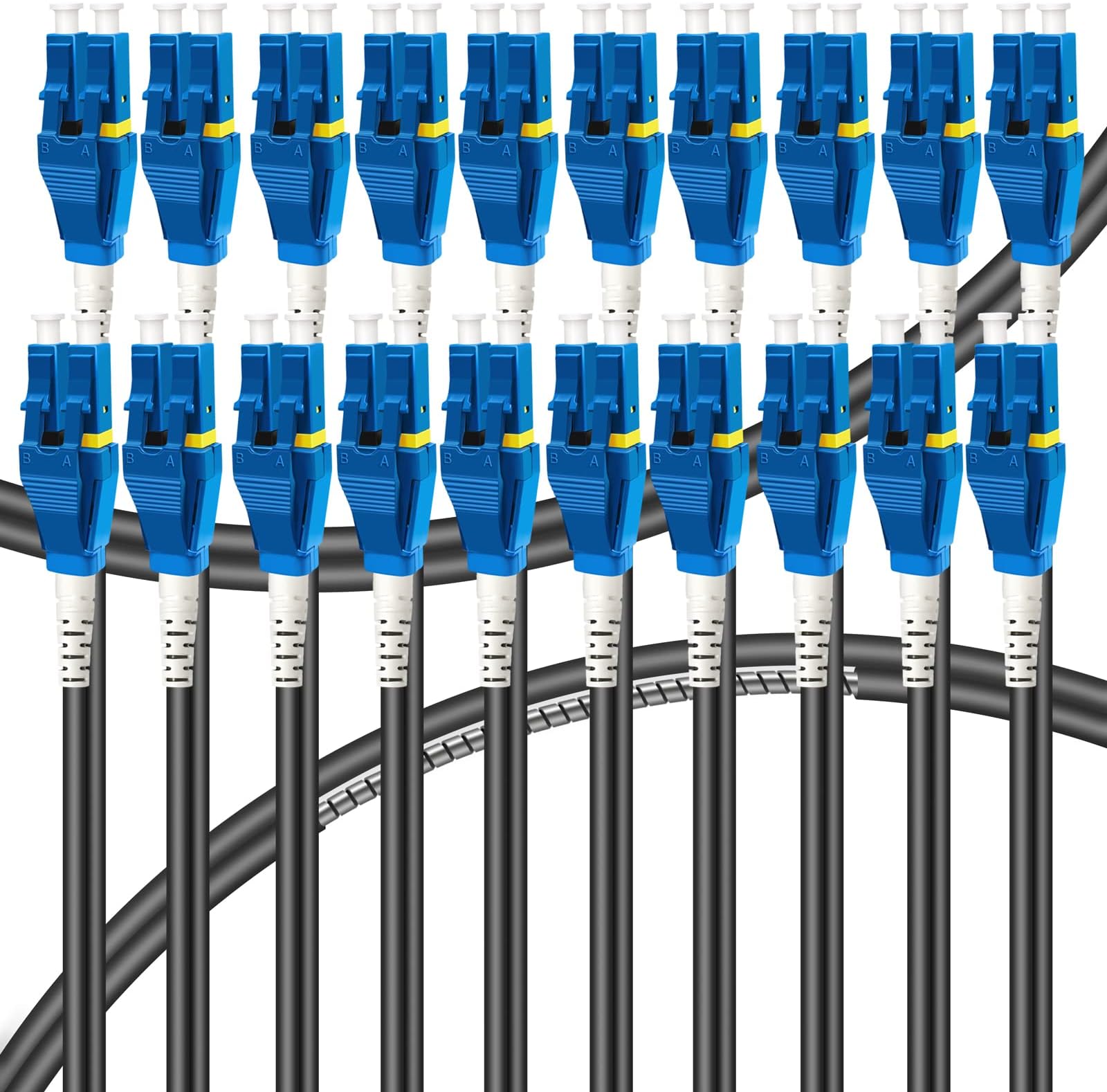 30ft (10 Meters) Uniboot LC to LC Outdoor Armored Fiber Patch Cable, Single Mode Duplex Fiber Optic Cable Jumper Optical Patch Cord, 9/125um, (OS1/OS2 Compatible), Low Friction LSZH Black