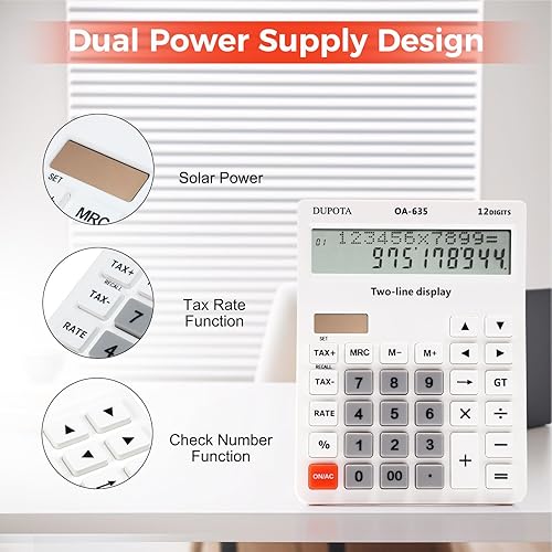 Miniatura 8 de Calculadora de escritorio Pantalla grande Botones grandes con 12 dígitos LCD de 2 líneas, doble energía solar y calculadoras de batería con función