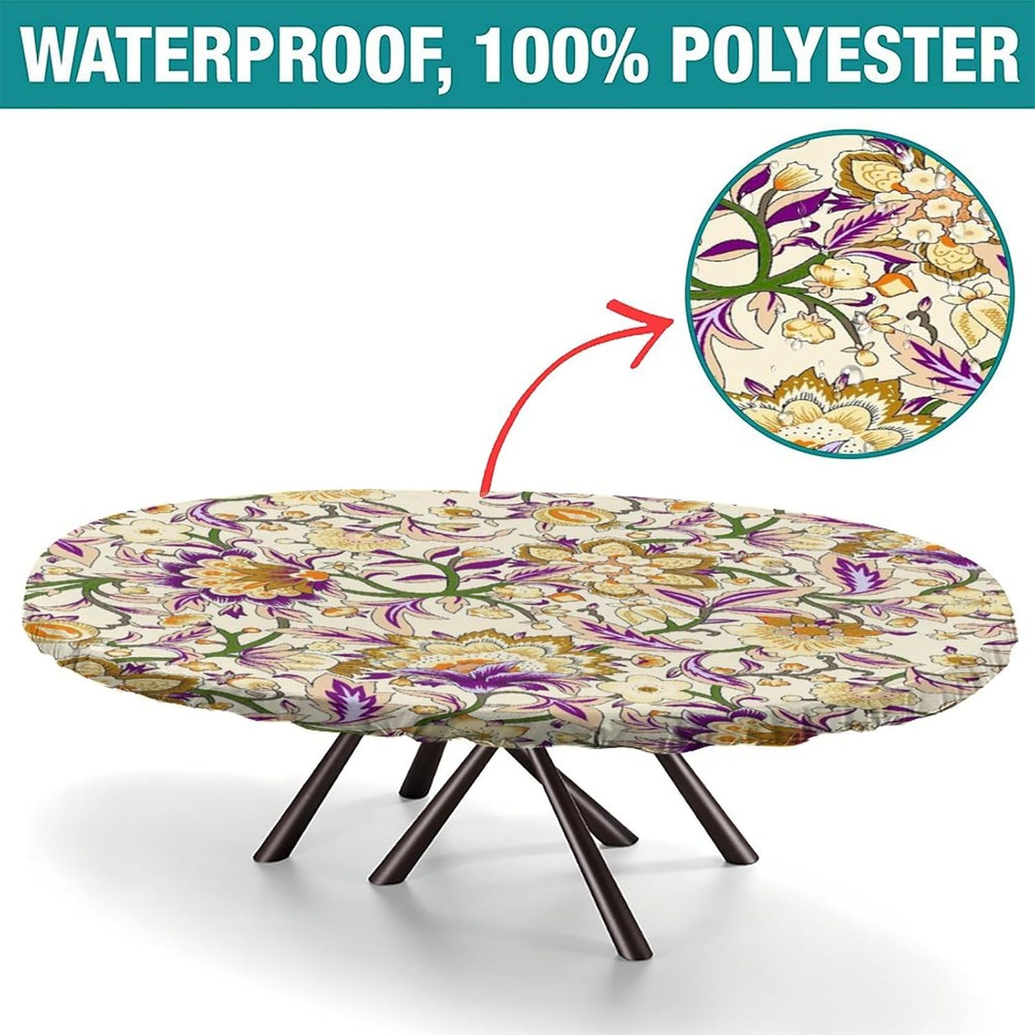 Abstract Flower Pattern Printed on Oval Table Protector, Elastic Tablecloth, Table Pads for Dining Room Table Rectangular, Fits for 48" x 68" Oval Table