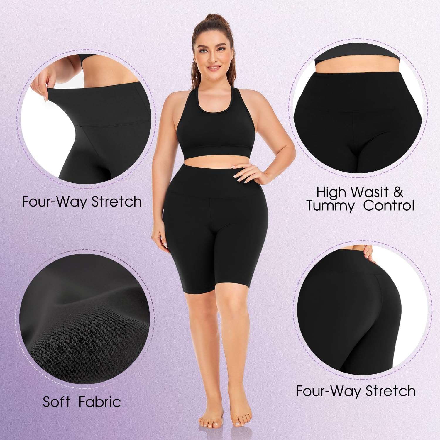MOREFEEL 4 Pack Plus Size Biker Shorts for Women XL-4XL – 8" High Waisted Non-See Through Workout Super Soft Yoga Shorts - Image 5