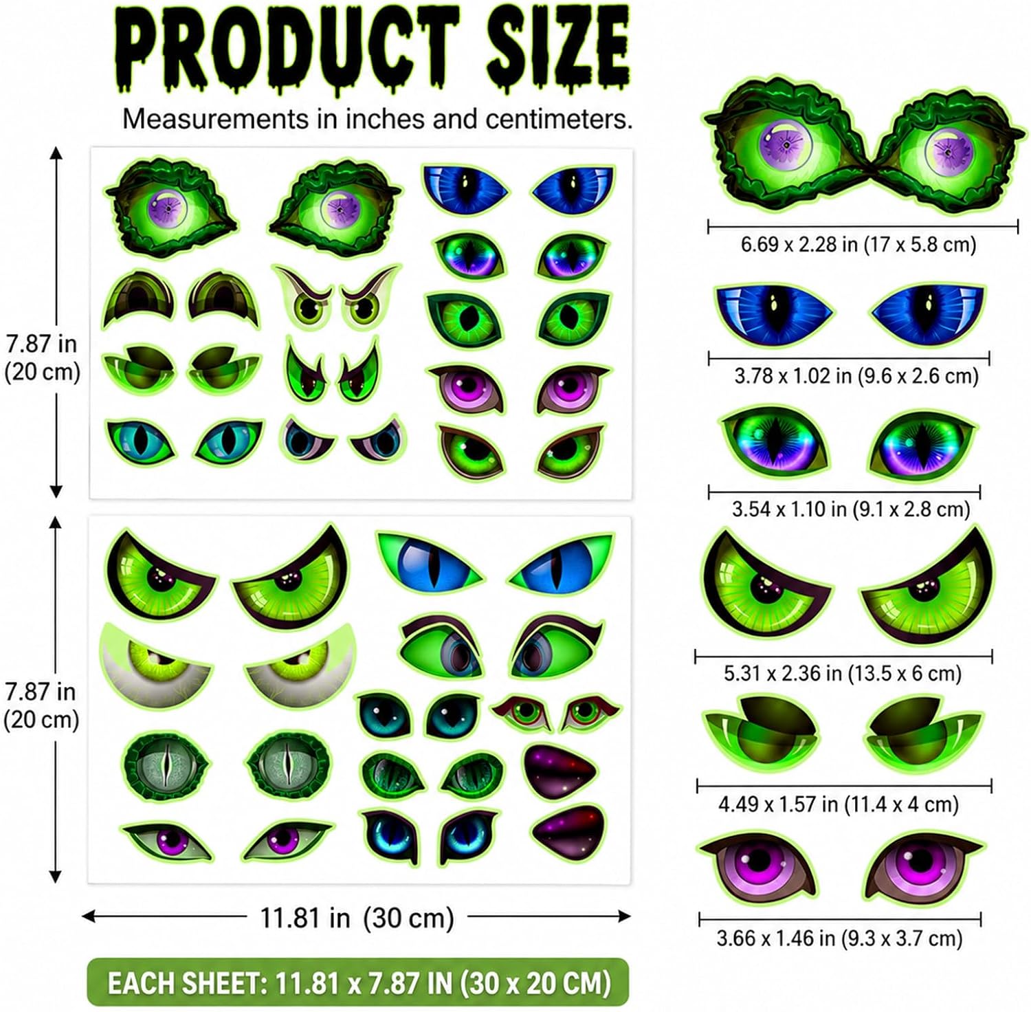 Glow in The Dark Halloween Decorations Glowing Eyes Halloween Stickers