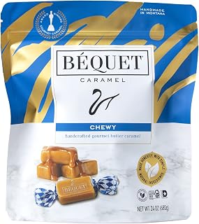 Béquet Caramel - Chewy - Gourmet Caramel Candy - Caramel Candy Individually Wrapped - Made in Montana - Kosher (Star D) and Gluten Free - 24 oz Resealable Pouch
