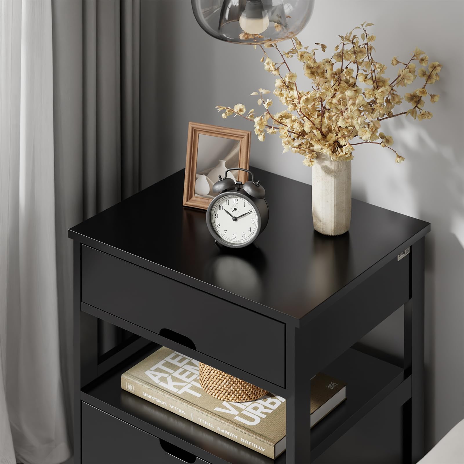 SoBuy Comodino Camera da Letto - Comodino con 2 Cassetti e 1 Ripiano, Tavolino Salotto - Moderna Cassettiera L45 x P38 x A55 cm Nero FRG258-SCH