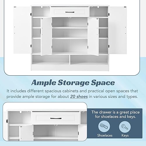 Miniatura 6 de P PURLOVE Zapatero moderno con estantes ajustables, elegante armario de almacenamiento de zapatos para tacones, zapatero delgado para entrada, sala