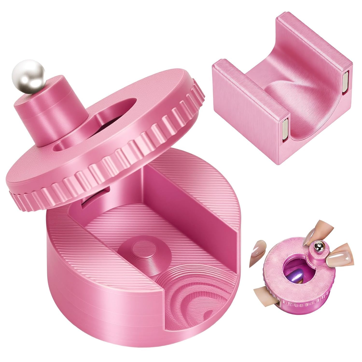 2 PCS Automatic Cat Eye Magnet for Nails, Rotating Nail Art Magnet Tool with Ball Magnet, Multifunctional Nail Art Tool for Beginners Home DIY Design (Pink)-image-10