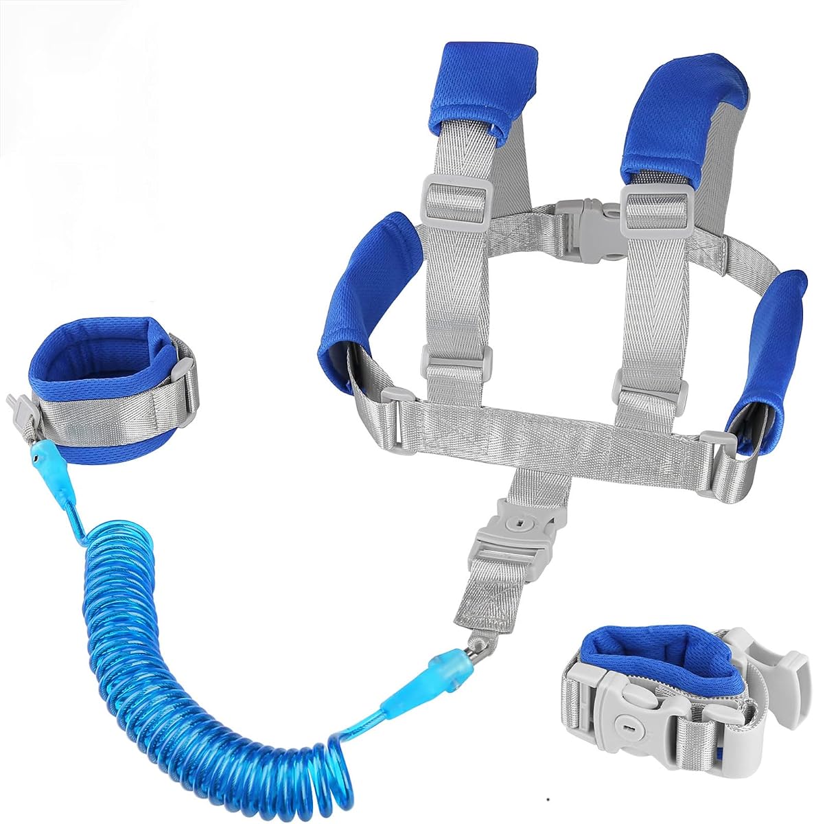 Correa de arnés para niños pequeños 2 en 1 Correa de mochila antipérdida con cierre de seguridad Azul | Material duradero resistente a cortes, giratorio y estirable de 360°, acolchado suave y transpirable, correa de mochila para niños pequeños para caminar