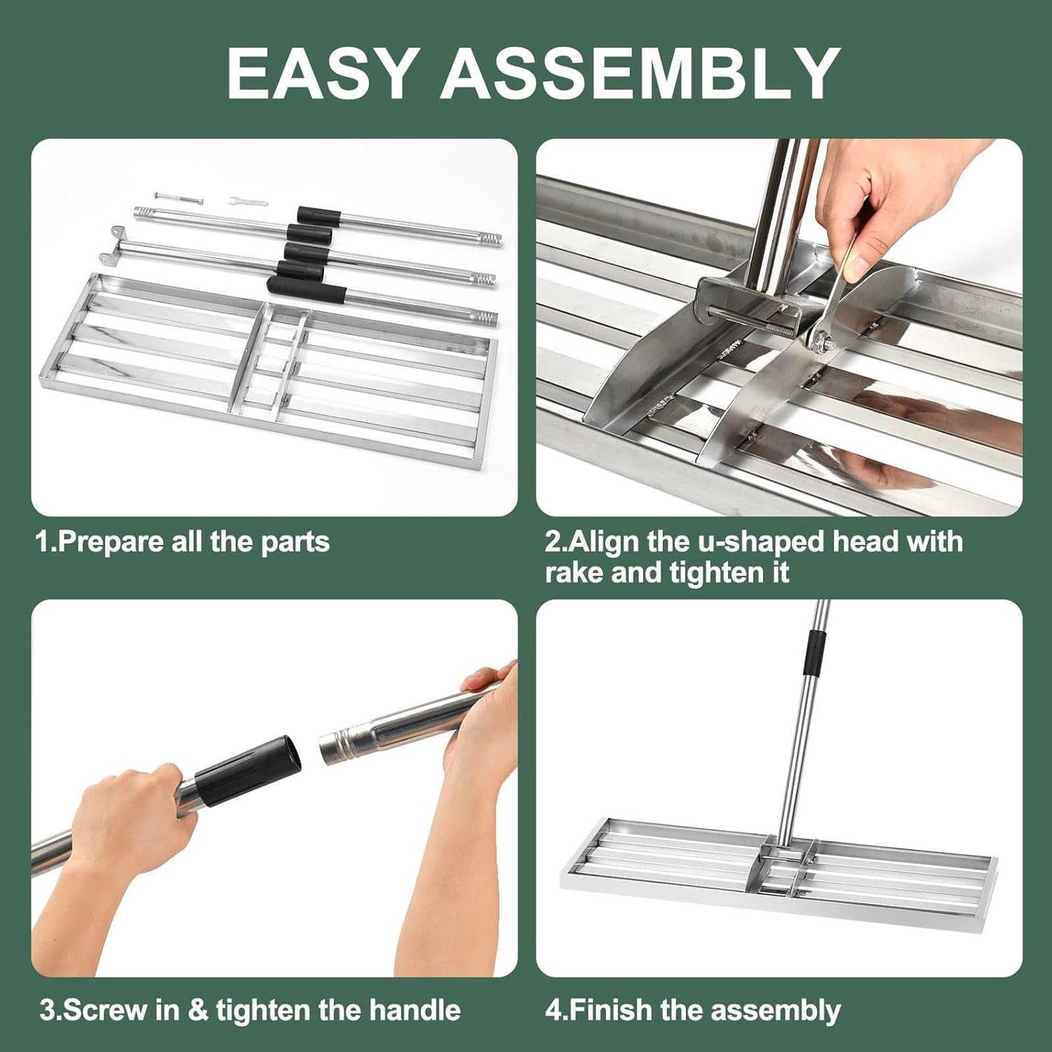 Lawn Leveling Rake 17*10 inch,Stainless Steel Lawn Leveler with 76” Long Handle .Heavy Duty Ground Leveler Tool Leveler Yard Rakes for Spreading Sand, Soil, Seed & Gravel.