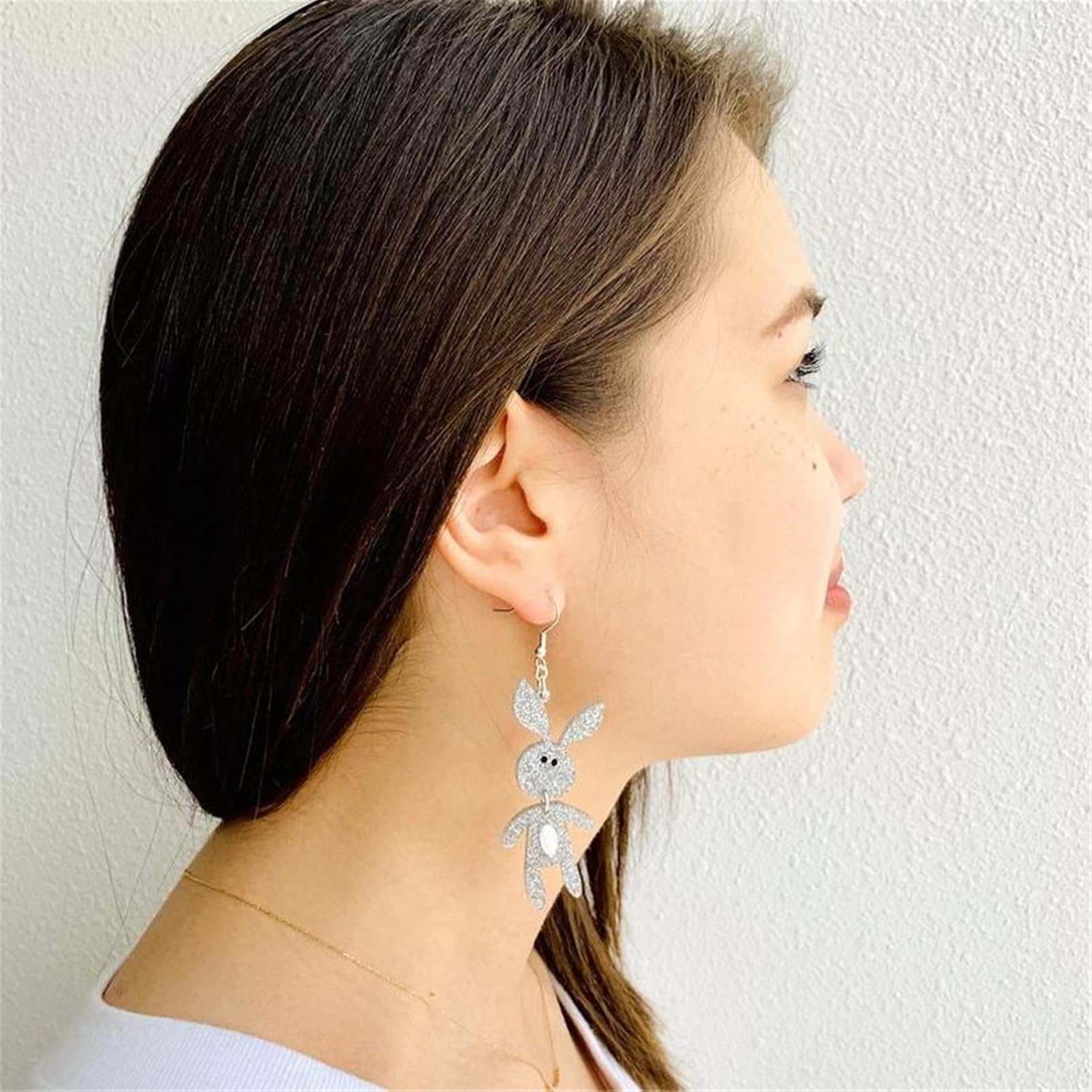 MALOYANVE Rabbit Carrot Earrings for Women Cute Cartoon Sparkly Acrylic Asymmetric Animal Easter Bunny Dangle Drop Earrings Holiday Easter Jewelry Gift Accessories - Image 2