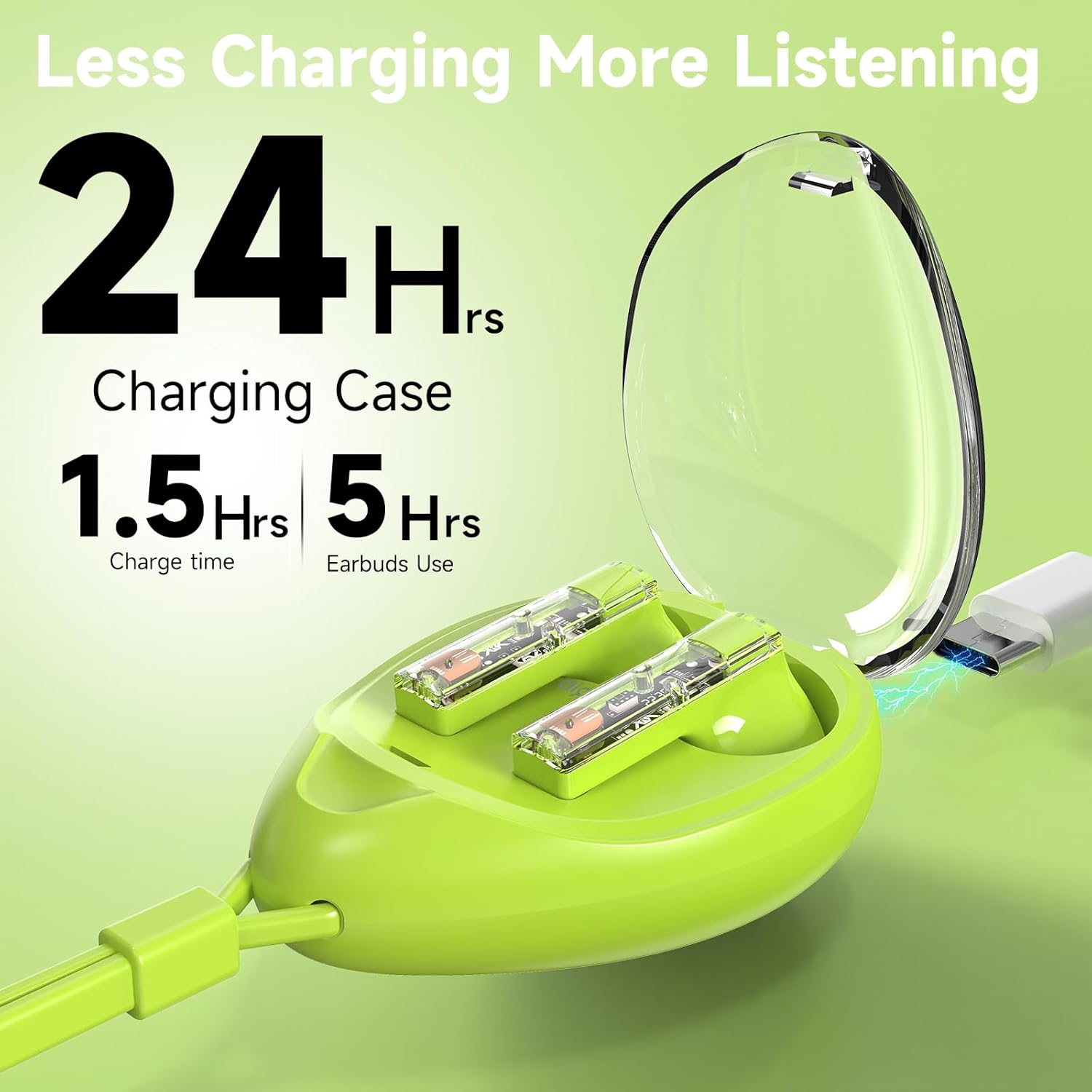 aigo TK03 charging case connected to a USB-C cable, showing charging indicators.