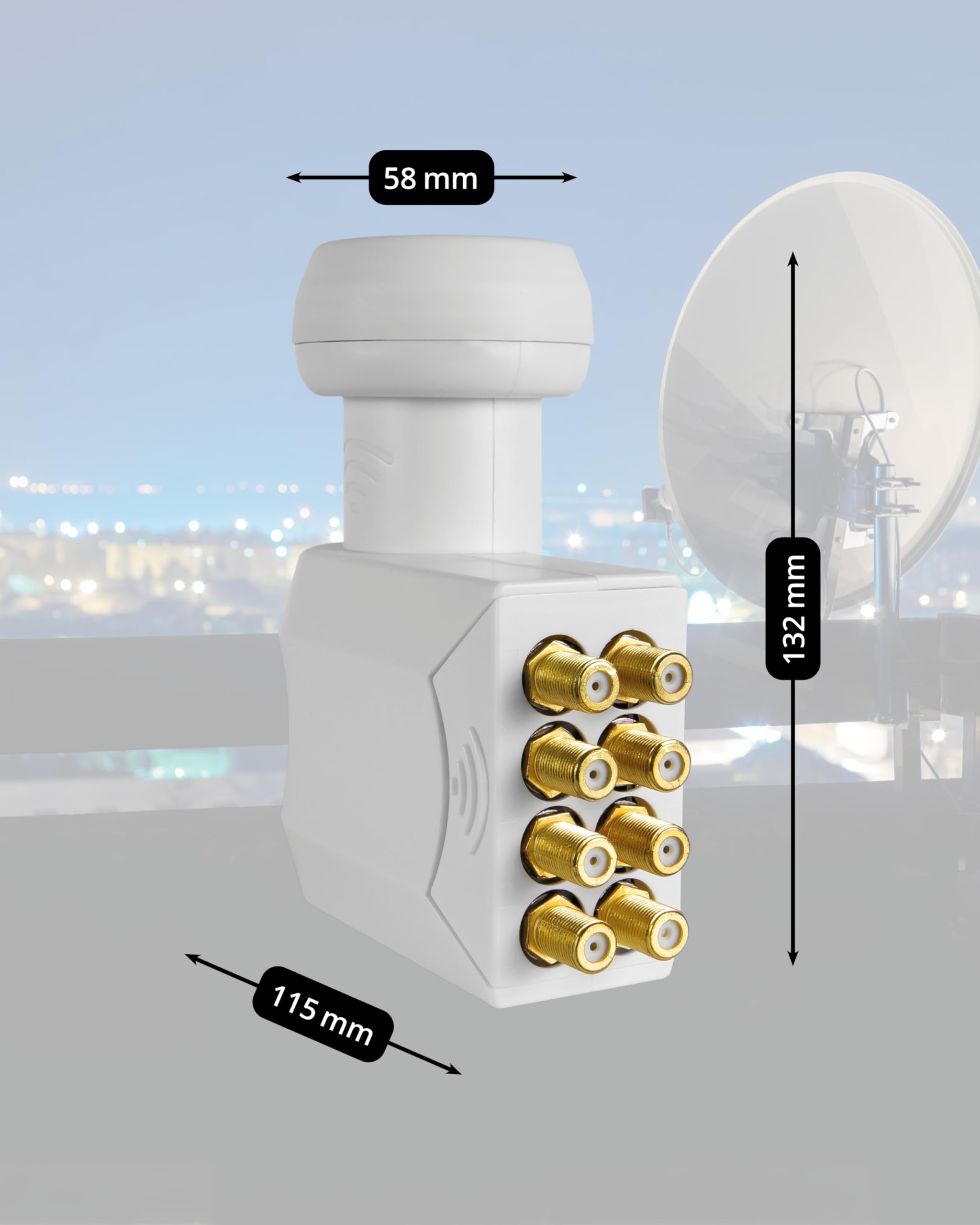 Megasat HD-Profi Octo LNB – LNB universale (8 partecipanti, 0,1 dB, connettori placcati oro, protezione dalle intemperie) – Bianco