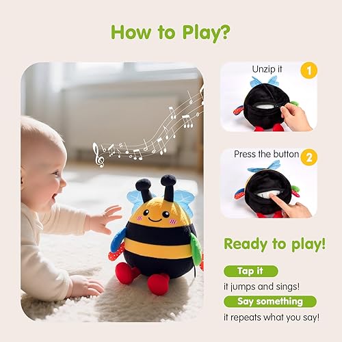 Miniatura 6 de hahaland Juguete de bebé para 6 + 12 18 meses  Crawling Musical Dancing Bouncing Learning Bee Plush, juguete interactivo para el tiempo boca abajo