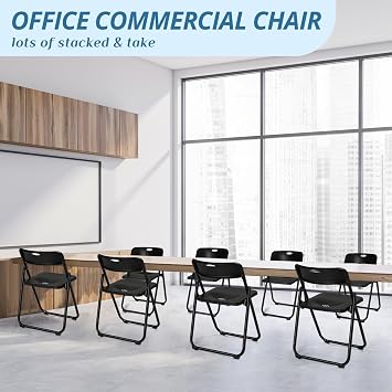 Karl home 4 Pcs Folding Chair, 300LBS Lightweight Foldable Plastic Chair, Reinforced Metal Frame Easy to Fold & Store for Indoor & Outdoor, Wedding, Party, Meeting Room, Patio and Garden, Black