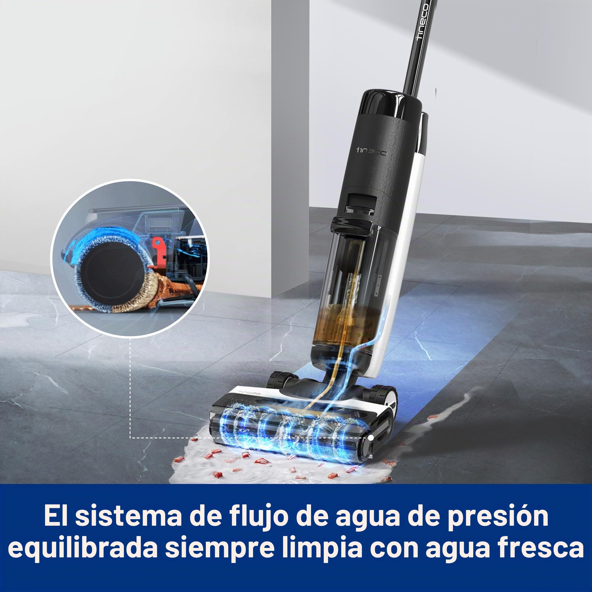 Tineco Floor One S7 Pro - Aspirador en seco y húmedo inalámbrico (40 min, Secado centrífugo, Doble Cara, reconocimiento Inteligente, duración de batería Triple, autolimpieza para Pelo de Animales)