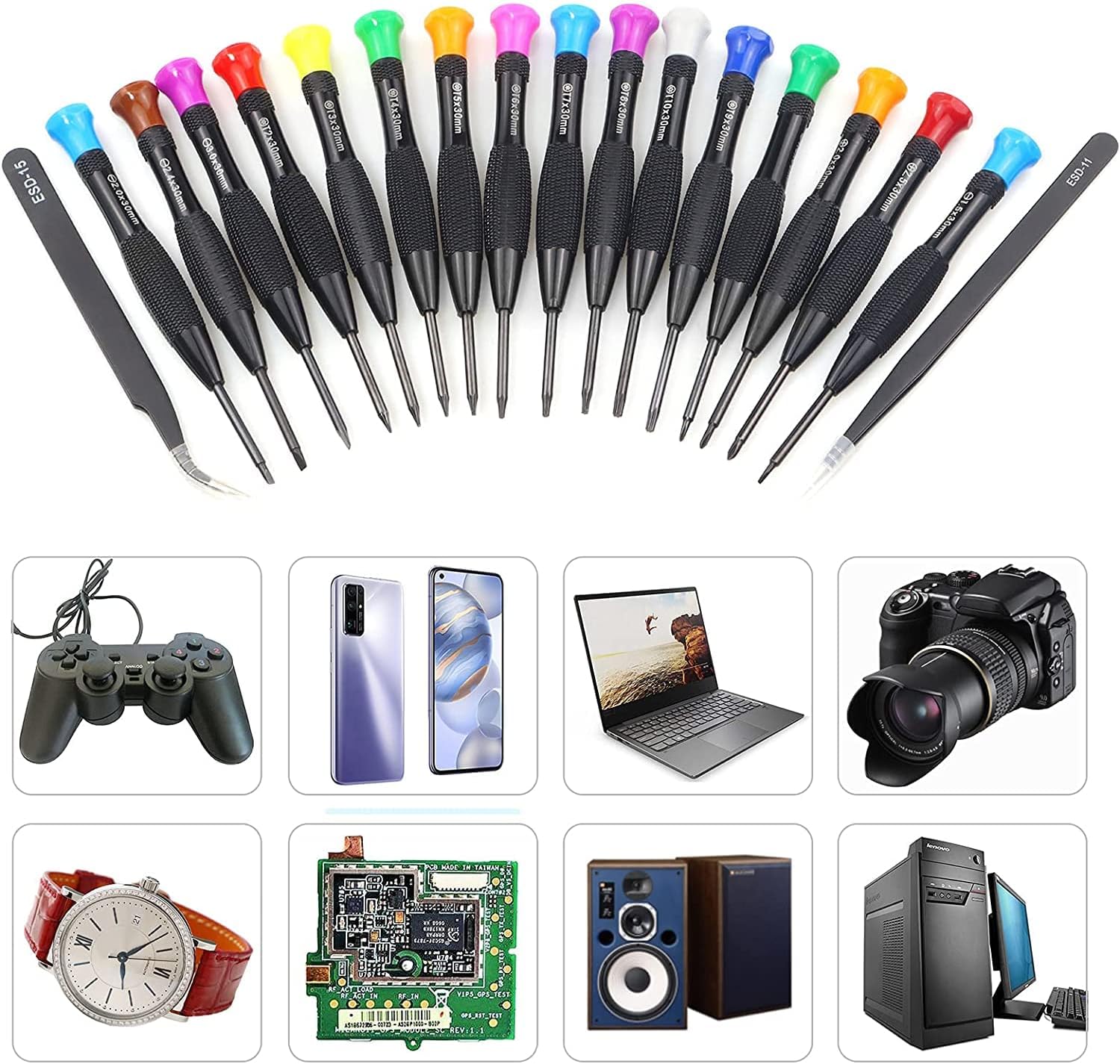Torx Screwdriver Set 18Pcs Mini Screwdriver Set Magnetic Small Torx Phillips Flathead Screwdrivers with T2 T3 T4 T5 T6 T7 T8 T9 T10 Screwdrivers Tweezers for Xbox Mac PS4 Laptop Phone Watch