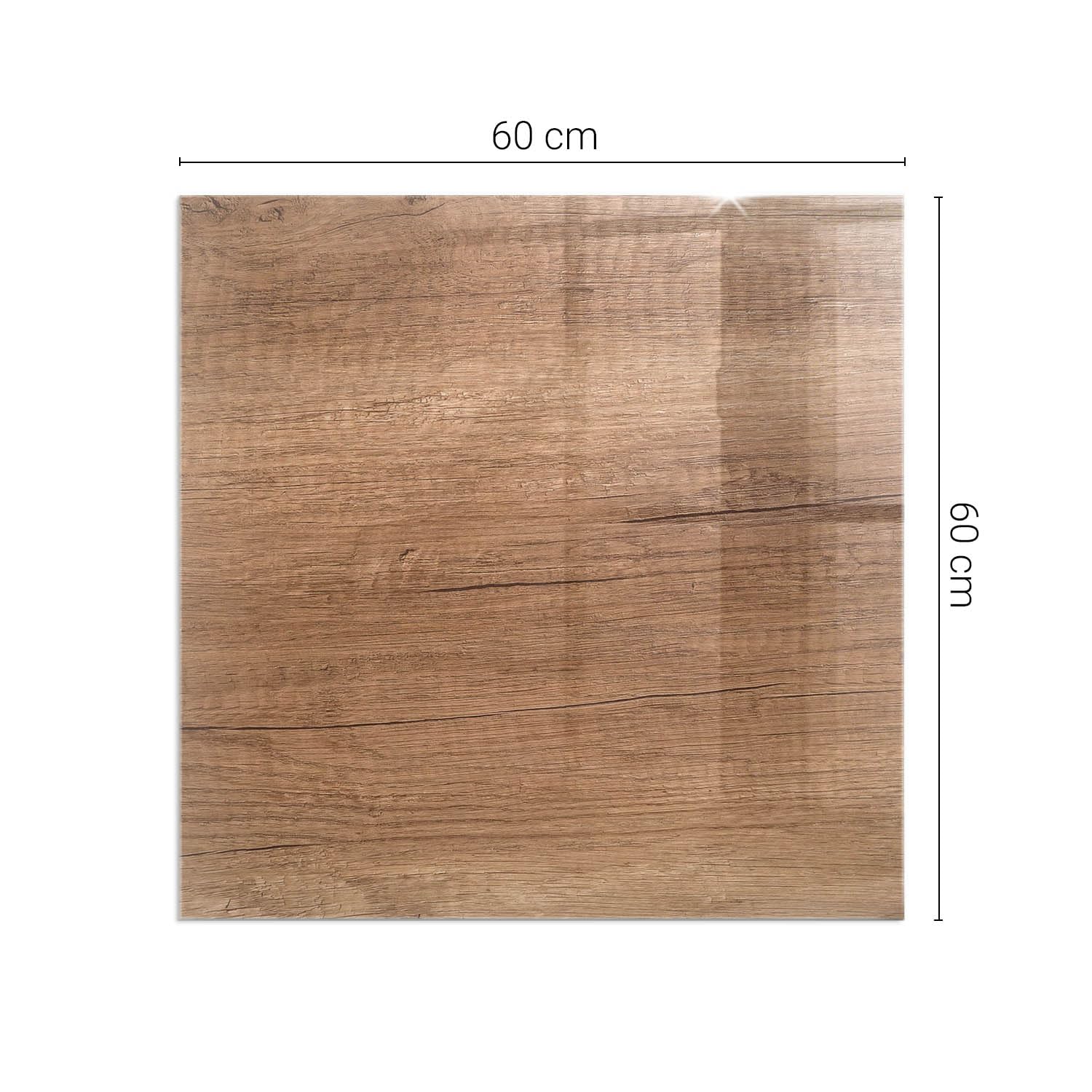 Piastra per camino e stufa 60x60 cm Design Elegante Quadrato Resistente alle Alte Temperature Protezione del Pavimento di Vetro Temperato Resistente a Scintille - Modello in legno naturale