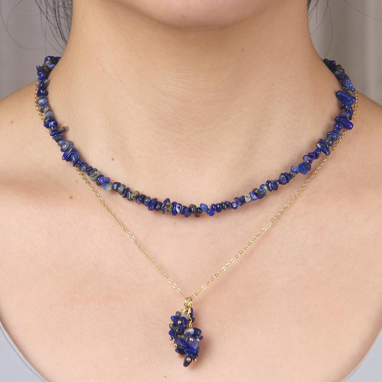 2Pcs Crystal Necklace for Women Handmade Choker Necklaces Pendant Necklace Natural Stone Gemstone Beaded Necklace 18k Gold Plated Adjustable Dainty Necklace for Women - Image 3