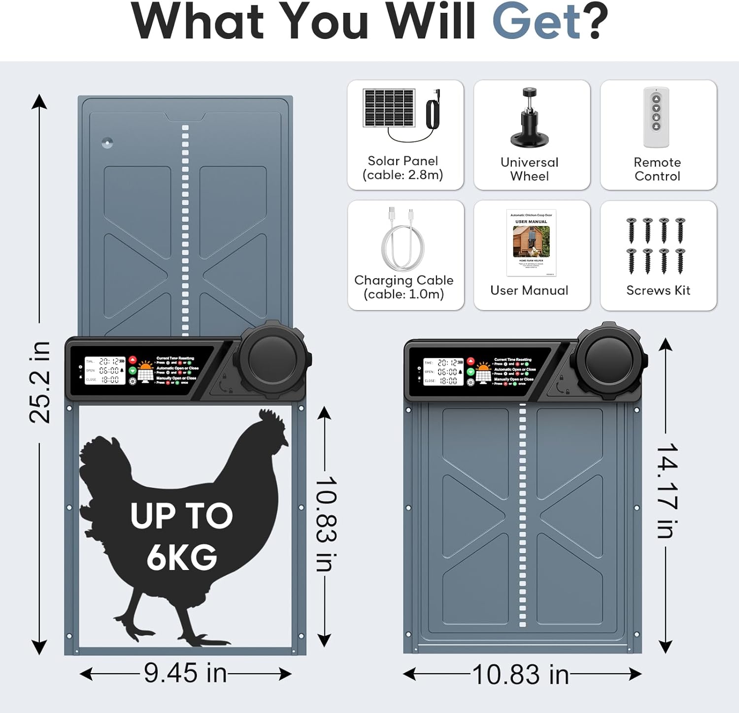Image showing the wide application of the automatic chicken coop door for various animals like chickens, ducks, geese, rabbits, and pigeons.
