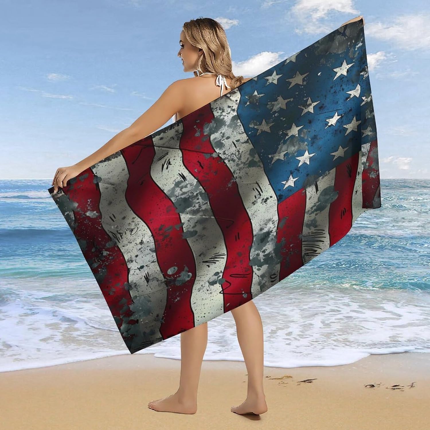 Closeup of Grunge American Flag Bath Towel Beach Towels Quick Dry Oversized Bath Blanket Highly Absorbent Towel for Women Men 160x80cm