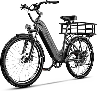 CBVELO Ebikes for Adults,80 Miles Max Range Removable Battery Ebike,26" Electric Bike for Adults Adult Electric Bike for CommuteGrey-with Basket