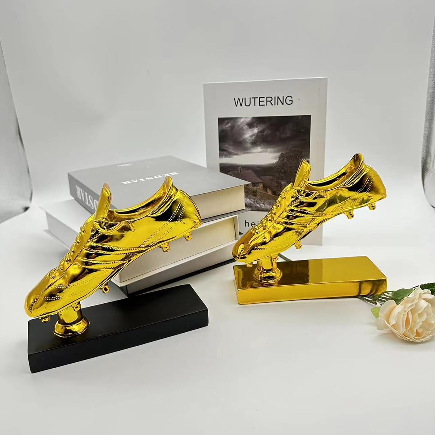 Golden Stand Football Boot Trophy Shoe Resin Winner’s Cup Crafts Best Gold Plated Soccer Award Model Cup Gift Fans League Souvenirs, 20*7*17.5
