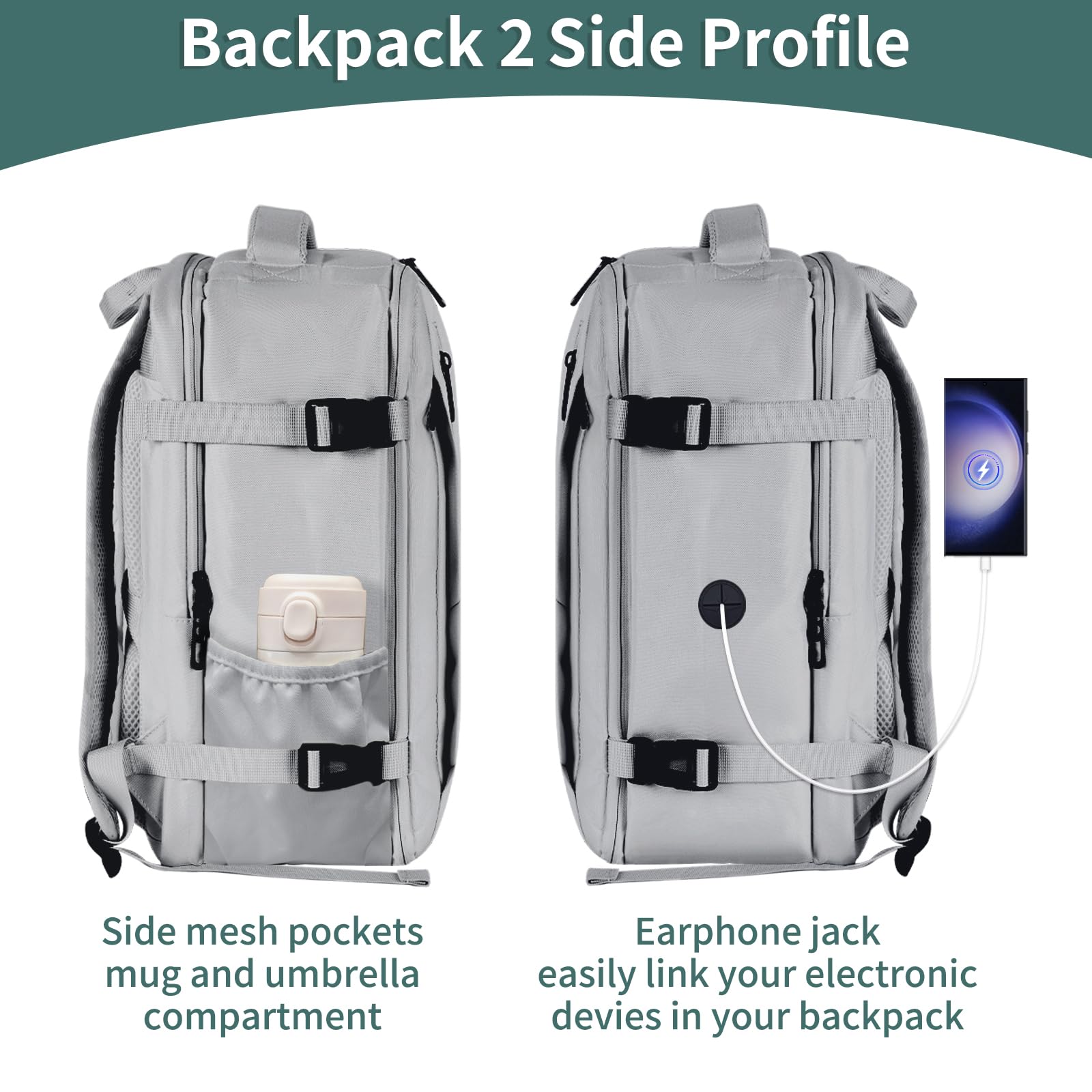 VOESLD Zaino per Ryanair 40x20x25, Zaino da Viaggio Aereo Bagaglio a Mano Grigio Chiaro Zaini Porta PC Donna Uomo Zaini Bagaglio a Mano per Tutte le Principali Compagnie Aeree