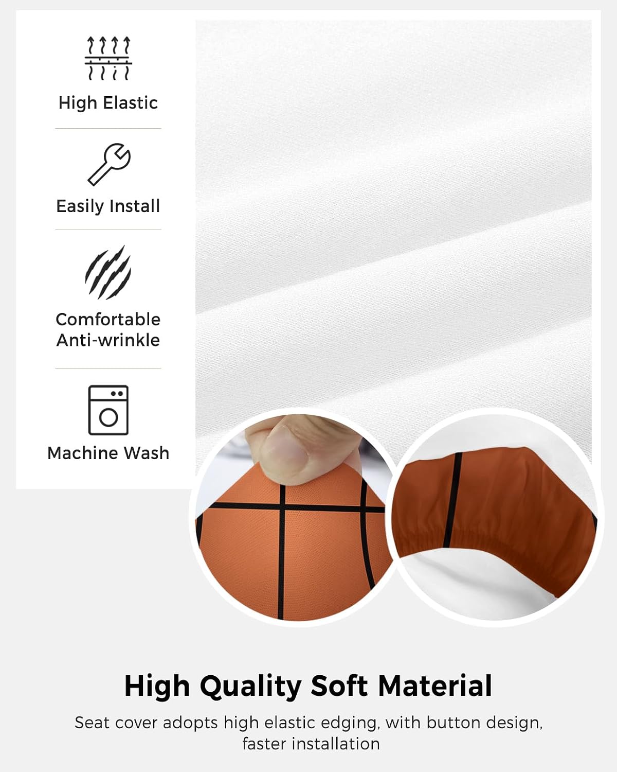YOKOU Computer Office Chair Cover,Basketball Texture Brown Washable Removable Rotating Boss Chair Slipcovers Soft Desk Chair Cover 1pcs image 5