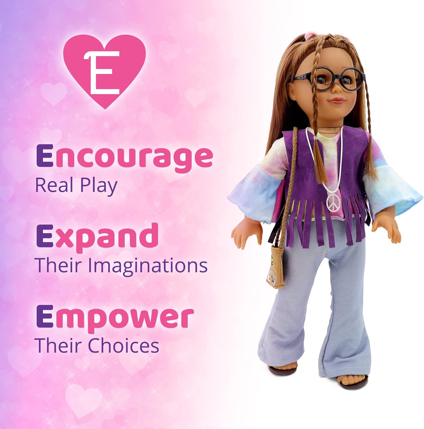 Playtime by Eimmie 18 Inch Doll Clothes and Accessories - Retro Flower Outfit with Tie-Dye Shirt, Fringe Vest, Jeans, Sandals & Flower Crowns - Fits American, Generation & Similar 18” Dolls for Girls