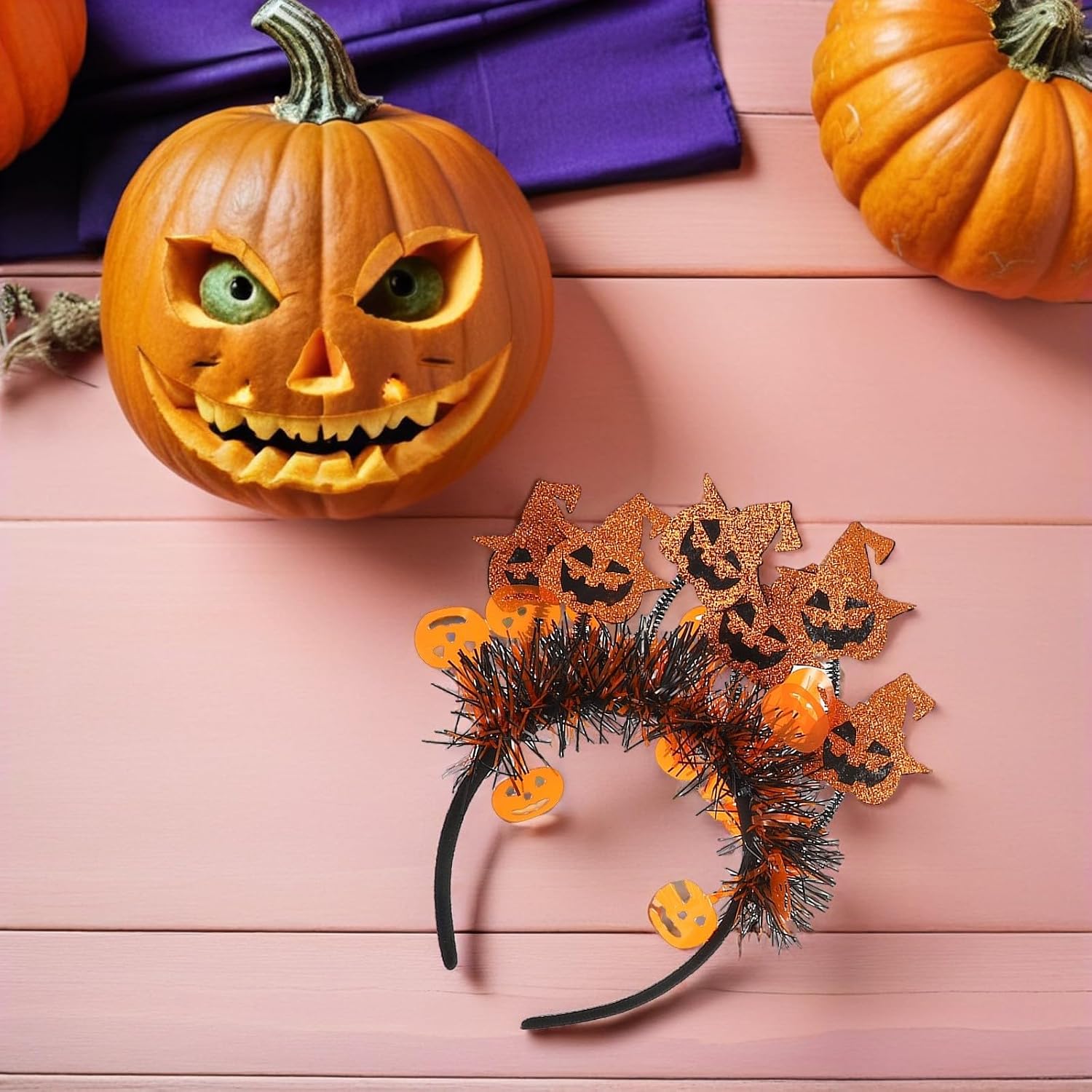 SHINEOFI 6pcs Halloween Scary Headbands: Pumpkin Skeleton Skull Hair Accessories - Costume Headpiece for Party Masquerade Trick Or Treat