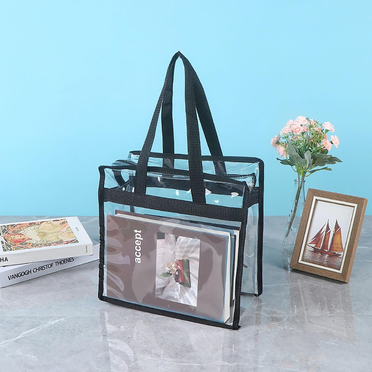 PVC Waterproof Bag, 2 Pcs Transparent 11.8 Inch x 11.8 Inch Zipper Bag for Home, Bathroom, Office and Travel (2)
