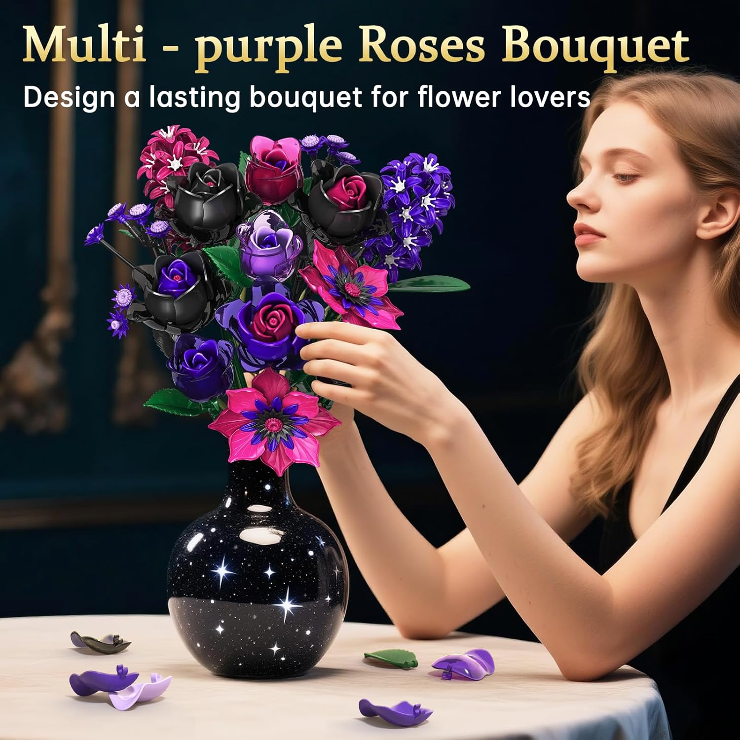 Gothic Rose Bouquet Building Set, Compatible with Lego Flowers, Halloween Botanical Collection for Home Decor, Creative Gifts for Valentine’s Day, Birthday & Teen Girl Gifts - Image 3