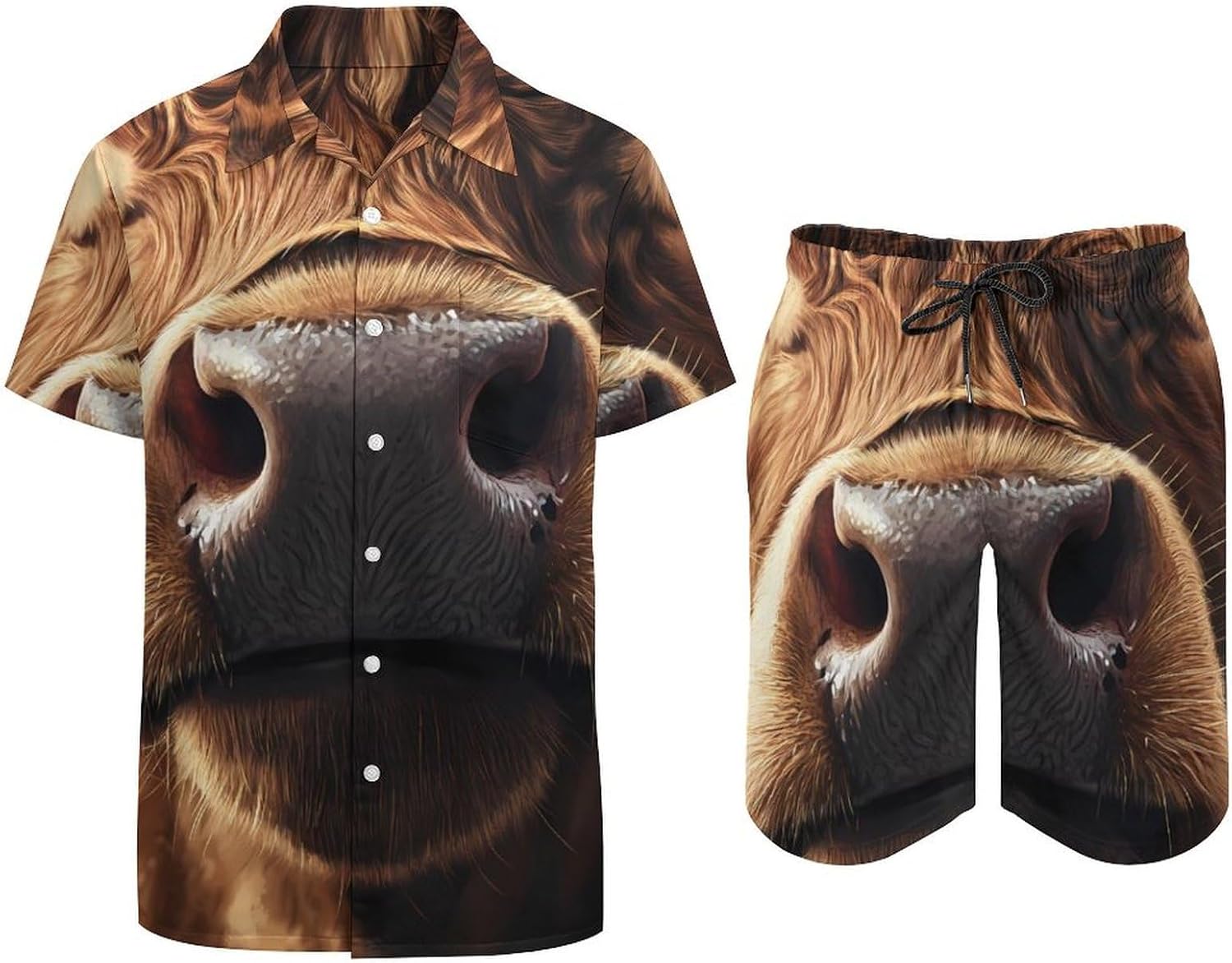 Calf Cow Bull Nose Men's Summer Beach 2 Piece Outfits | hawaiian button down shirt and shorts,vacation cruise,mens bathing suit