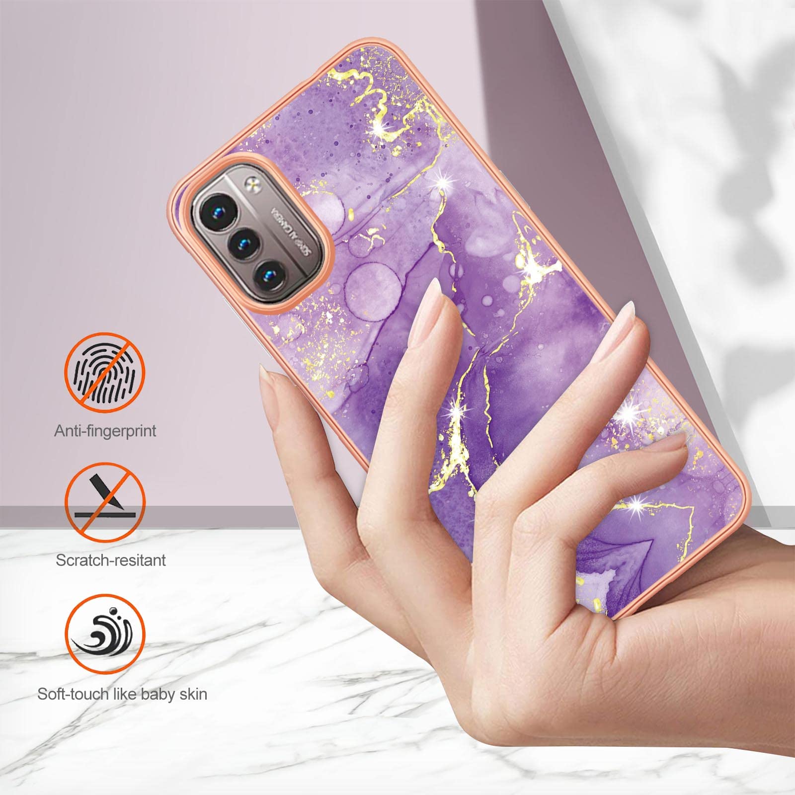 DEDUX Cover Per Nokia G21/G11 – Custodia In Silicone TPU Con Effetto Marmo Glitterato, Morbida, Sottile E Antigraffio (Bianco Marmo)