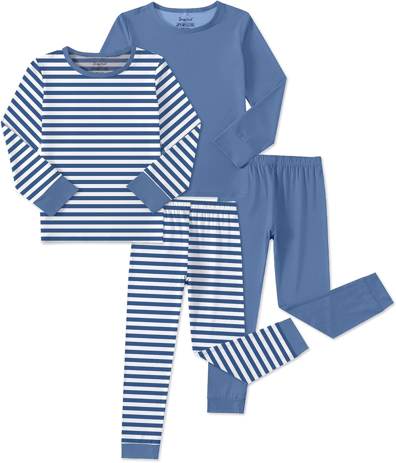 Jimonda Bamboo Viscose Toddler Kid Pajamas Set Boys/Girl Striped Sleepwear | Ultra-soft breathable viscose, Skin-friendly,tag-free label, long sleeve,4pc set, Elastic cuffs and hem, size18M-12Y ,durable