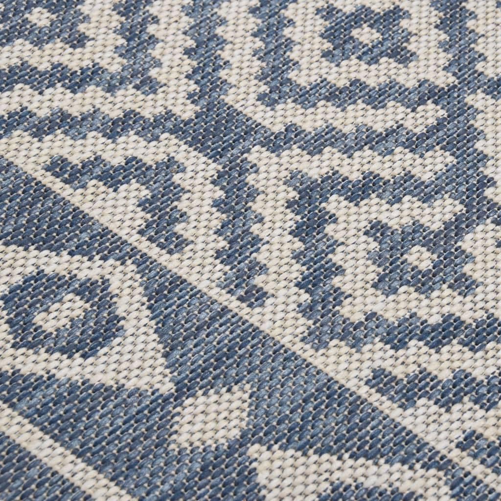 Tapis d'extérieur à tissage plat - Bleu - 80 x 250 cm - En 100 % polypropylène - Robuste - Résistant aux UV - Résistant aux intempéries - Pour terrasse, balcon, salon, couloir et cuisine