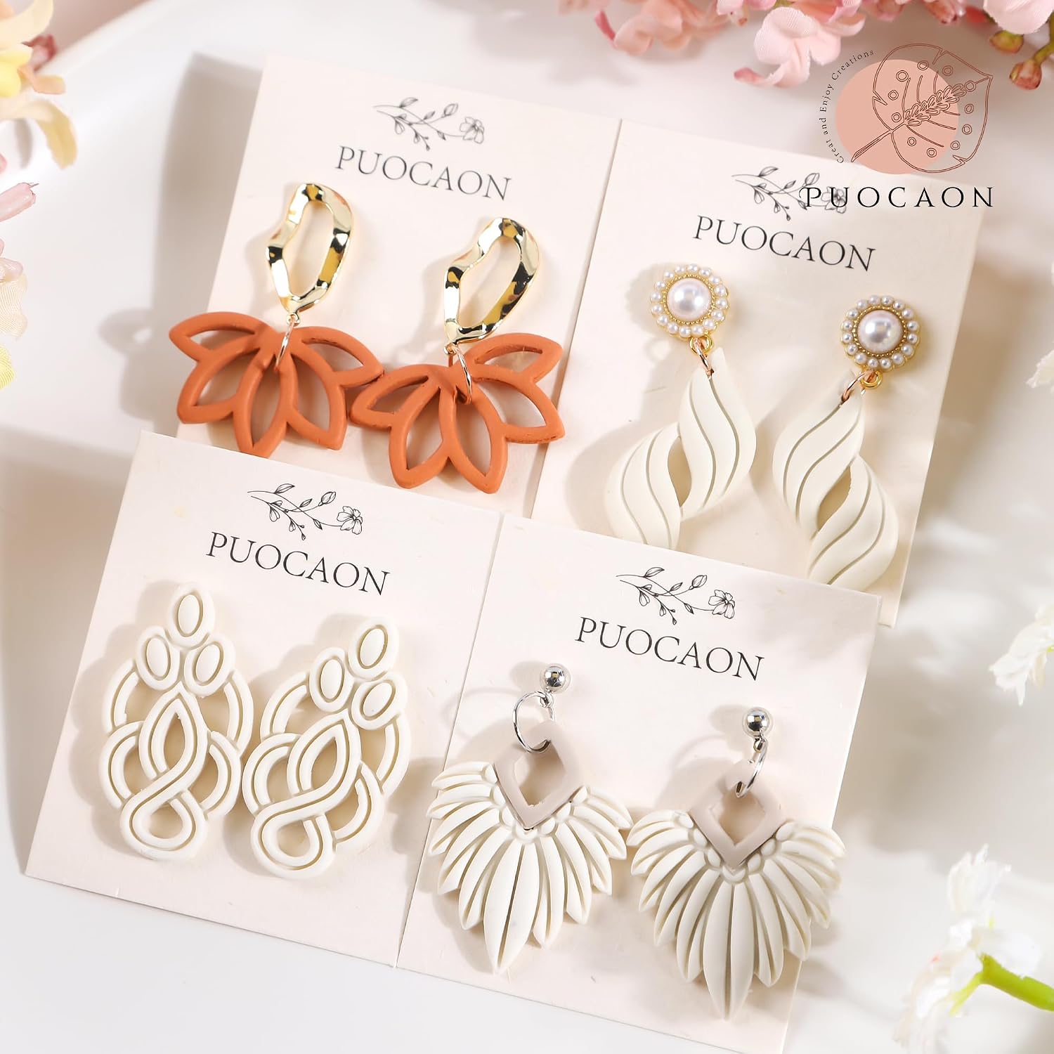 Puocaon Boho Polymer Clay Cutters - 6 Pcs Knot Macrame Design Clay Cutters for Polymer Clay Jewelry, Geometric Lotus Clay Earring Cutters, Rattan Art Clay Cutters