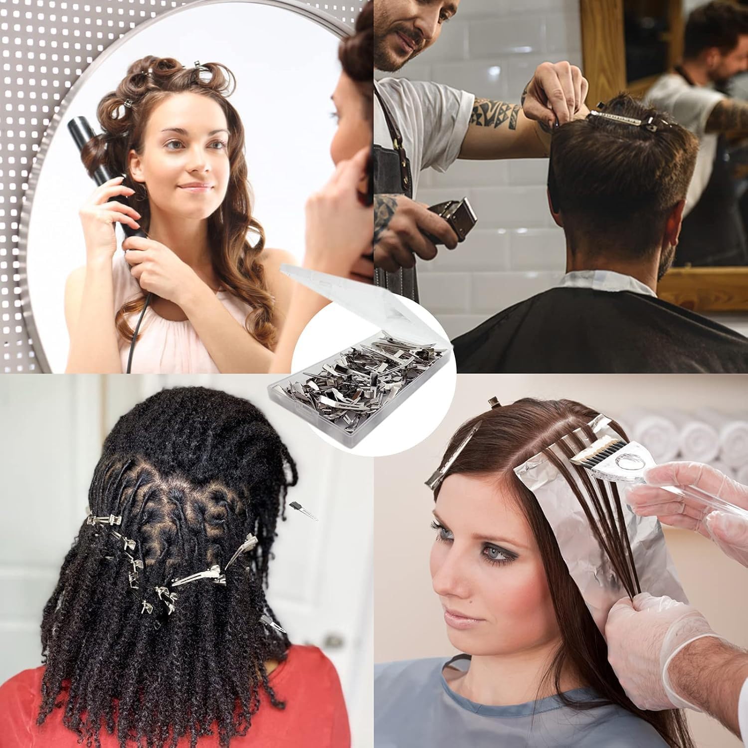 60 fermagli per capelli da donna, 4,4 cm, 5,5 cm, 9 cm, in metallo, per parrucchieri, per saloni e uso domestico, argento