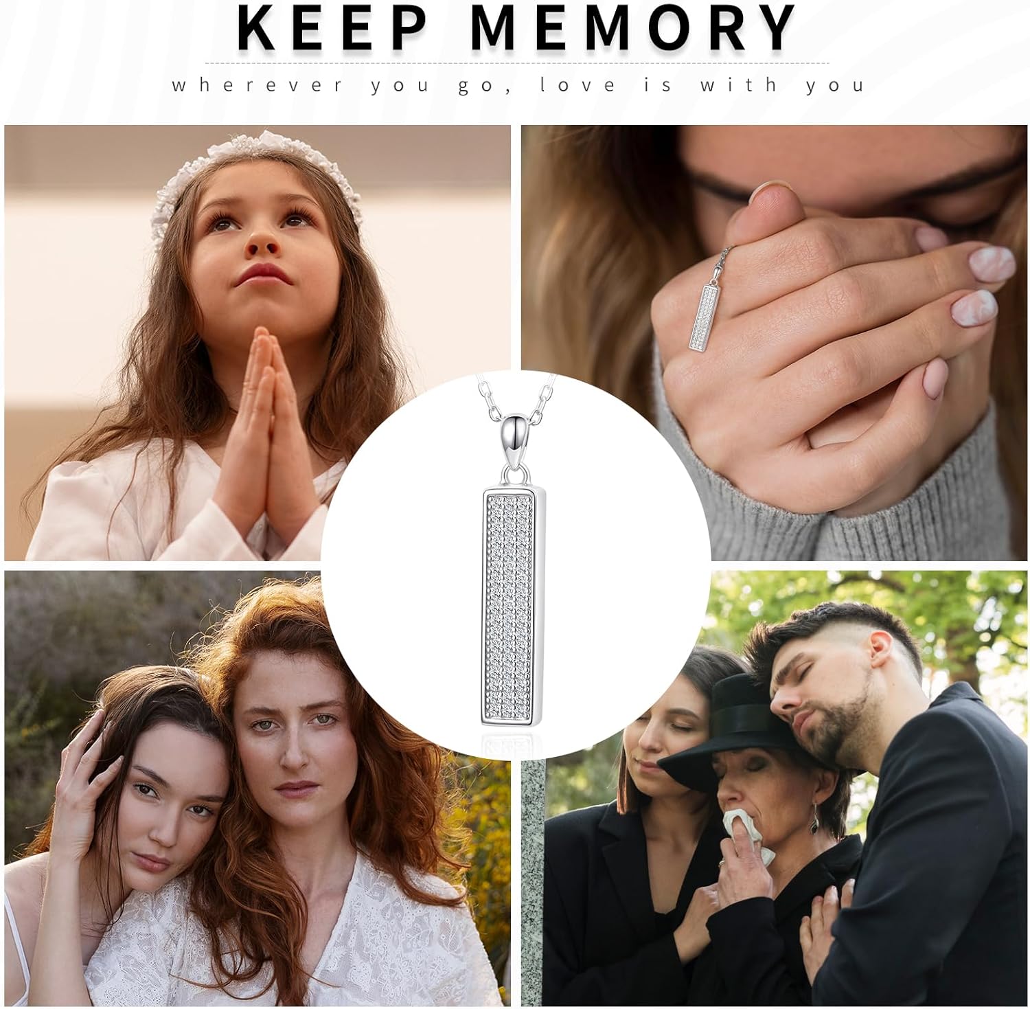 BEILIN Urn Necklaces for Ashes Sterling Silver Vertical Bar Pendant Necklace Cube Memorial Ashes Necklace Opal Cremation Urn Pendant for Women - Image 6