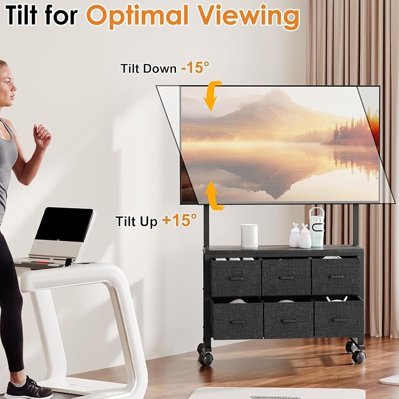 Portable Mobile TV Cart Rolling TV Stand with 6 Drawers for 23-72 in TV image 3