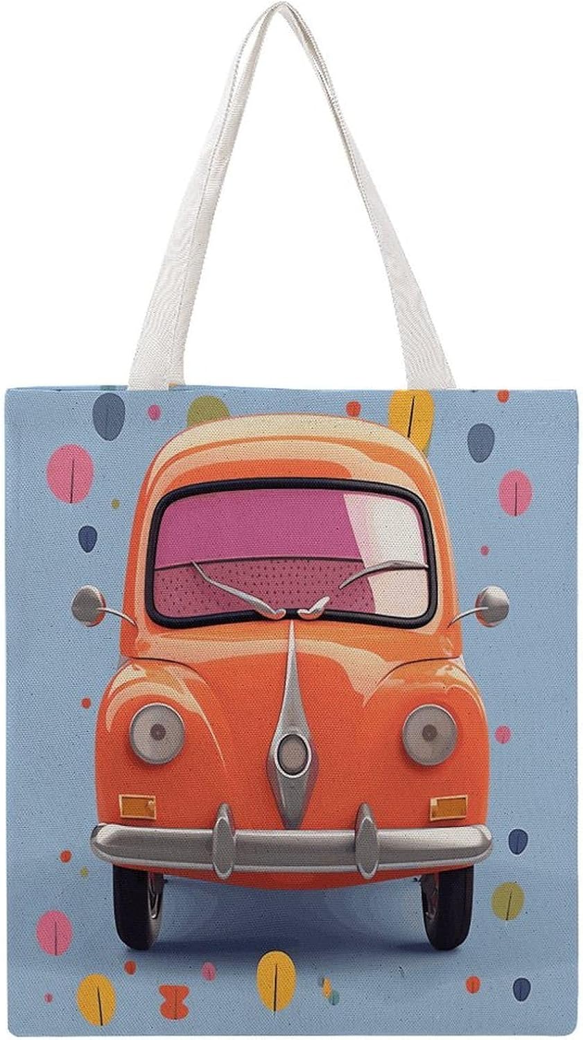 Cartoon Car Canvas Tote Bag Reusable Grocery Bags Foldable Soft Cotton Shoulder Carry Bag