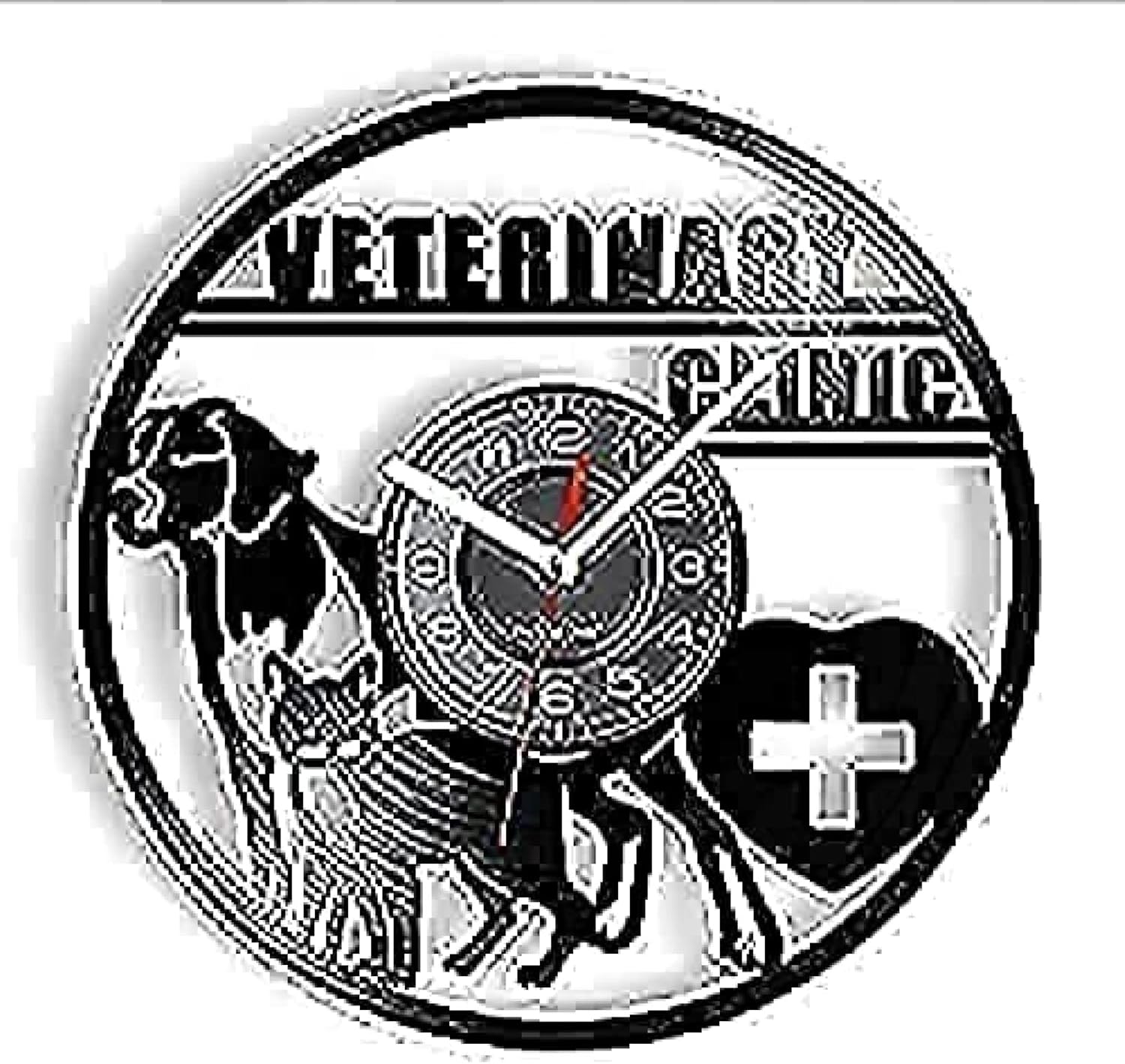 Wall Clock Battery Operated Silent Non-Ticking 12 Inch 12 Inch Vinyl Record for Pet Lovers Veterinarian Veterinarian Clinic Veterinarian Dog Cat Nursing Veterinarian Clock