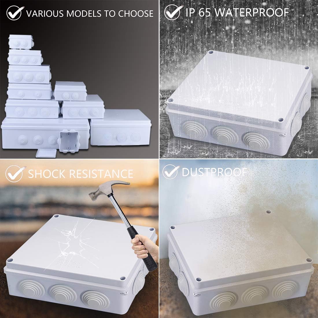 Uр Tо 40% оƒƒ Zulkit Junction Box ABS Plastic Dustproof Waterproof IP65 Universal Electrical Boxes Project Enclosure White 11.8 x 9.8 x 4.7 inch (300mmx250mmx120mm)