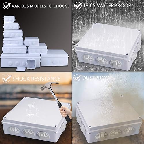 Miniatura 7 de Zulkit Caja de conexiones de plástico ABS, a prueba de polvo, impermeable, IP65, cajas eléctricas universales para proyectos, color blanco, 7.9 x