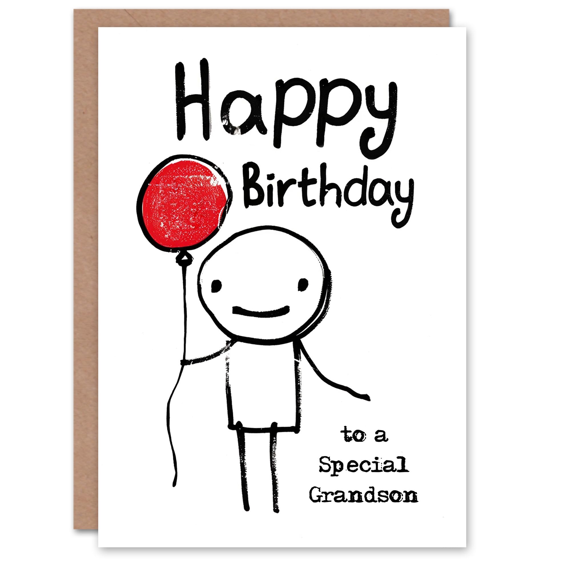 Artery8 Happy Birthday Card to a Special Grandson Stick Man Red Balloon Simple