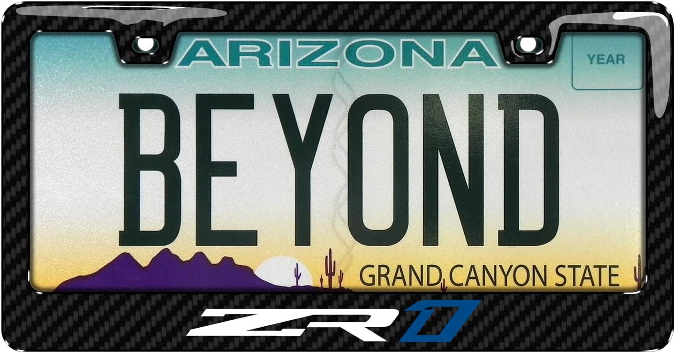 iPick Image for Corvette C7 ZR1 in 3D on Real Carbon Fiber Finish ABS Plastic License Plate Frame is Official Licensed